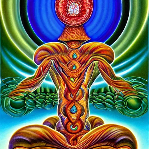 Image similar to mushroom god by Alex Grey