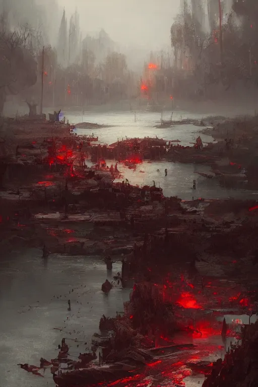 Image similar to bloody river in hell, by greg rutkowski, trending on artstation