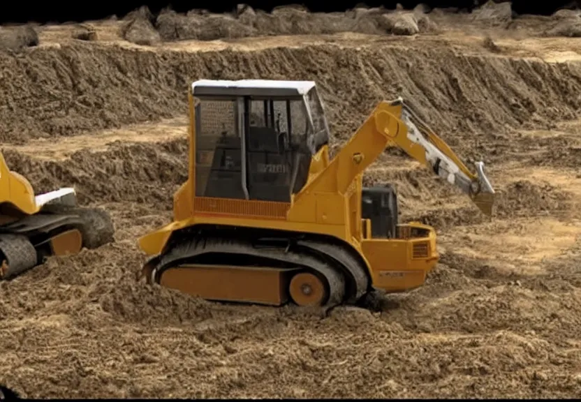 Prompt: humanoid bulldozers pushing dirt, 1985 CGI demo