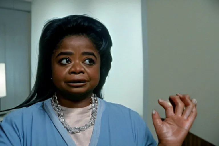 Image similar to screenshot of close up of octavia spencer removes a small hearing device with tweezers from her left ear, iconic scene from the paranoid sci fi thriller film directed by stanley kubrick, apartment set in the near future, cinematic shot with anamorphic lenses, color theory, apartment design, leading lines, photorealistic, volumetric lighting