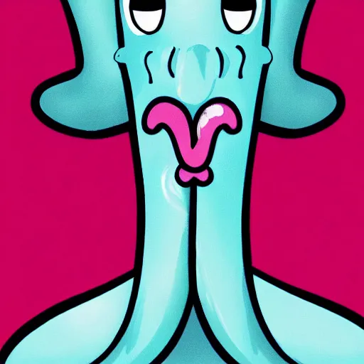 Image similar to handsome squidward portrait, cartoon network, big lips, vivid colors