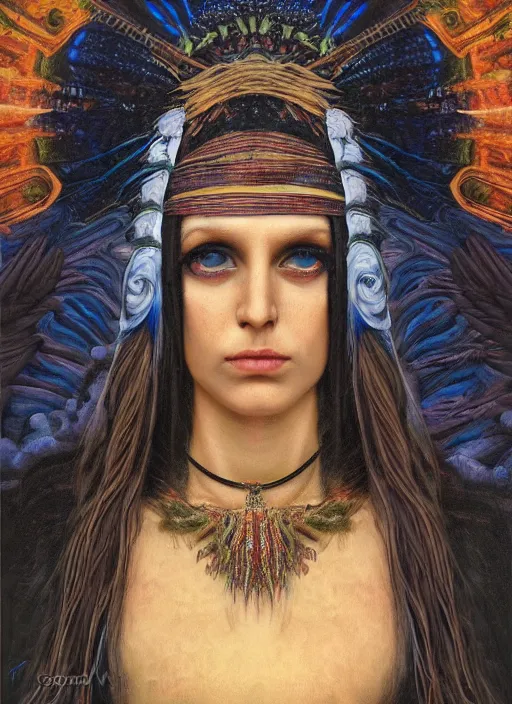 Image similar to Ayahuasca tripping cult magic psychic woman, subjective consciousness psychedelic, epic occult ritual symbolism story iconic, dark witch headdress, oil painting, robe, symmetrical face, greek dark myth, by John William Godward, Jason A Engle, Anna Dittman, masterpiece