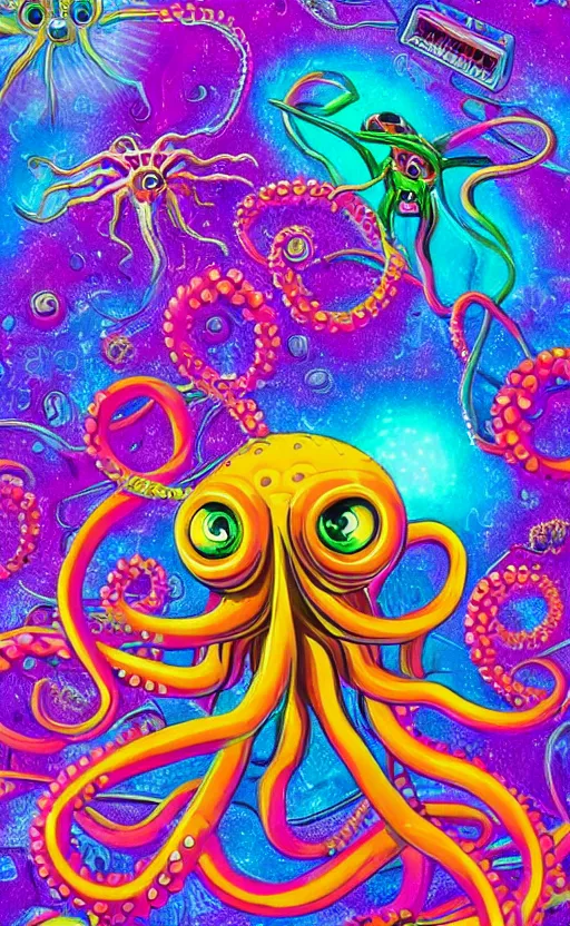 Prompt: detailed octapus, Vibrant Colors, Surreal, Trapper Keeper, Lisa Frank, Cosmic Horror, Star Wars, 4k, Horror