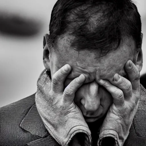 Image similar to Dramatic photo of Enrico Letta, crying and broken with gloomy sky