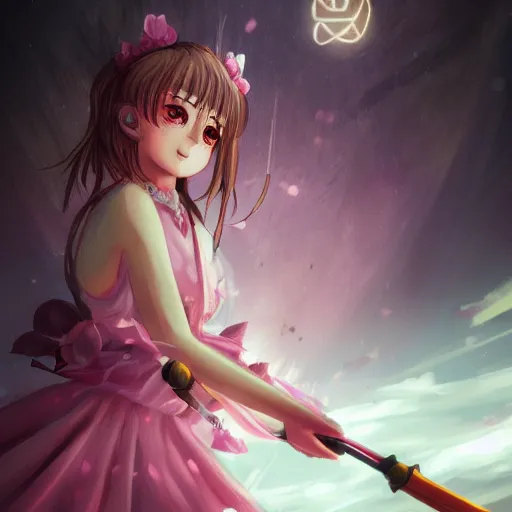 Image similar to Sakura from Cardcaptor Sakura facing absolute horror, fantasy, sharp focus, intricate, elegant, digital painting, artstation, matte, highly detailed, concept art, illustration, ambient lighting