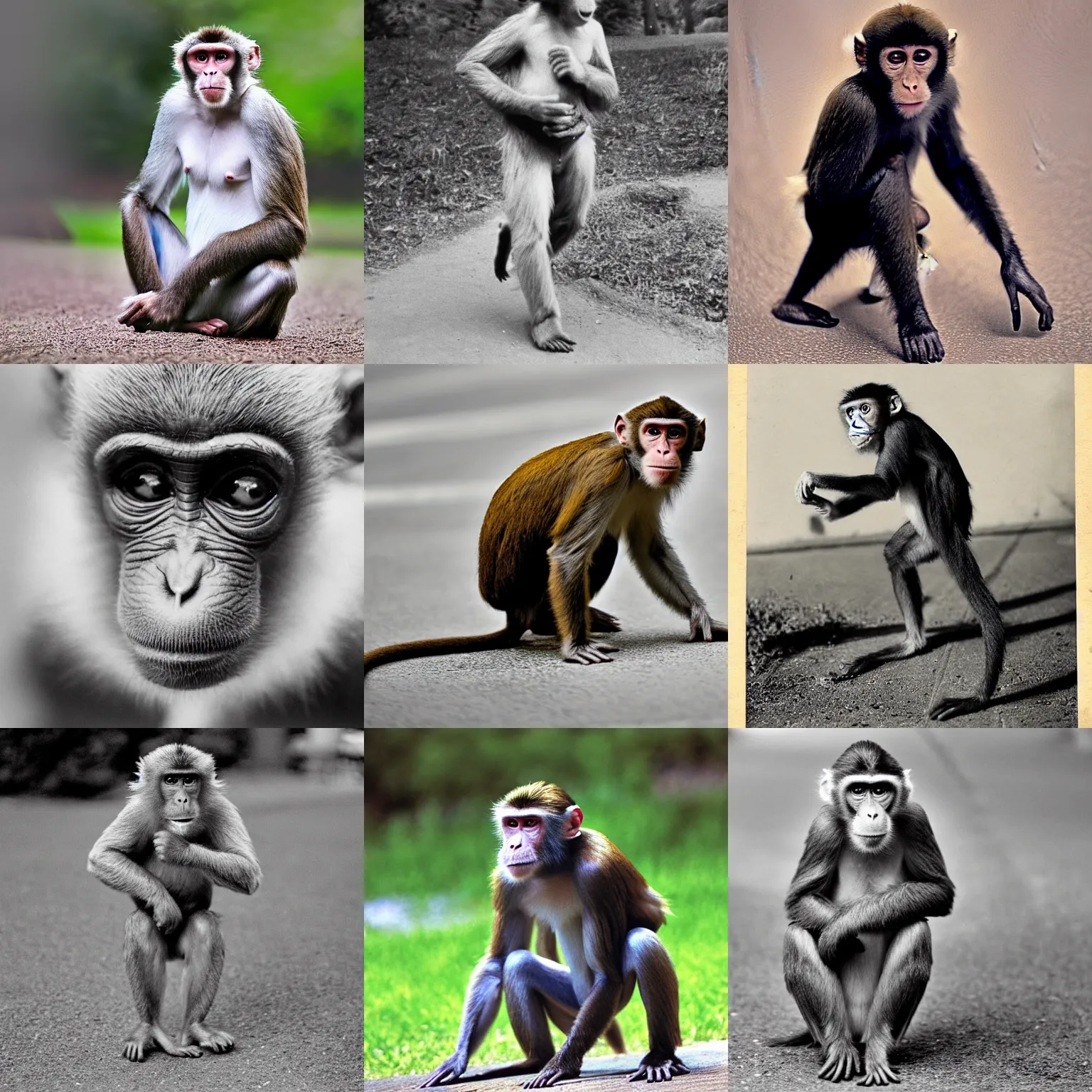 Prompt: an old photo of a monkey wearing a jogging