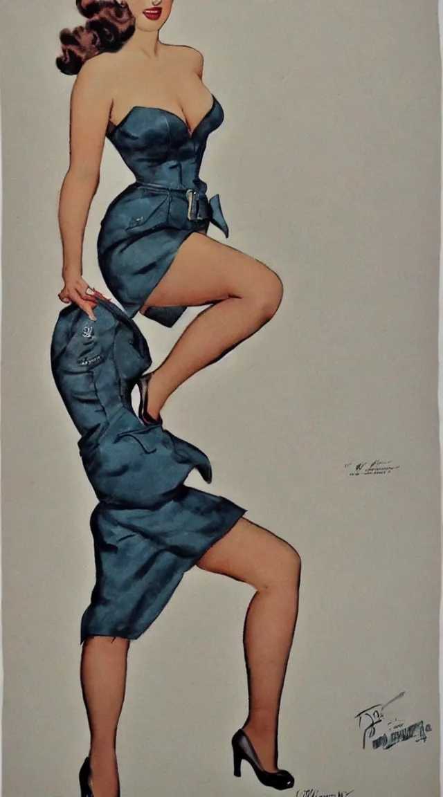 Prompt: a full body portrait of pin up post war dressing a military unioform,with, water color, Gil Elvgren style