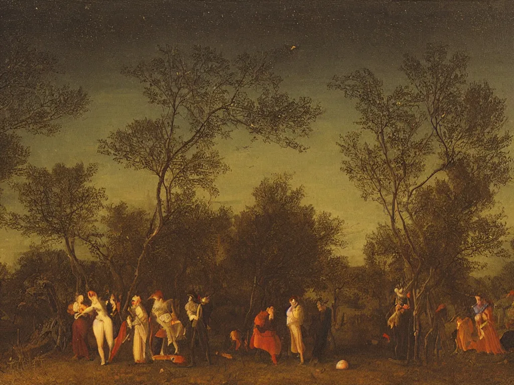 Image similar to Night with comet in the orchard. Painting by William de Nuncques