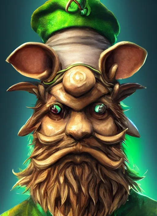 Image similar to humanoid rat with beard, serious, mean eyes, wearing jewelry, tricorne hat, green robe, d & d, digital art, detailed face, highly detailed, trending on artstation, 4 k, sea in the background