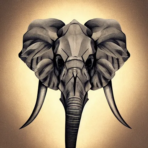 Prompt: a stylized elephant skull, geometric patterns, front view, black background, unreal engine, concept art, album cover, dry w