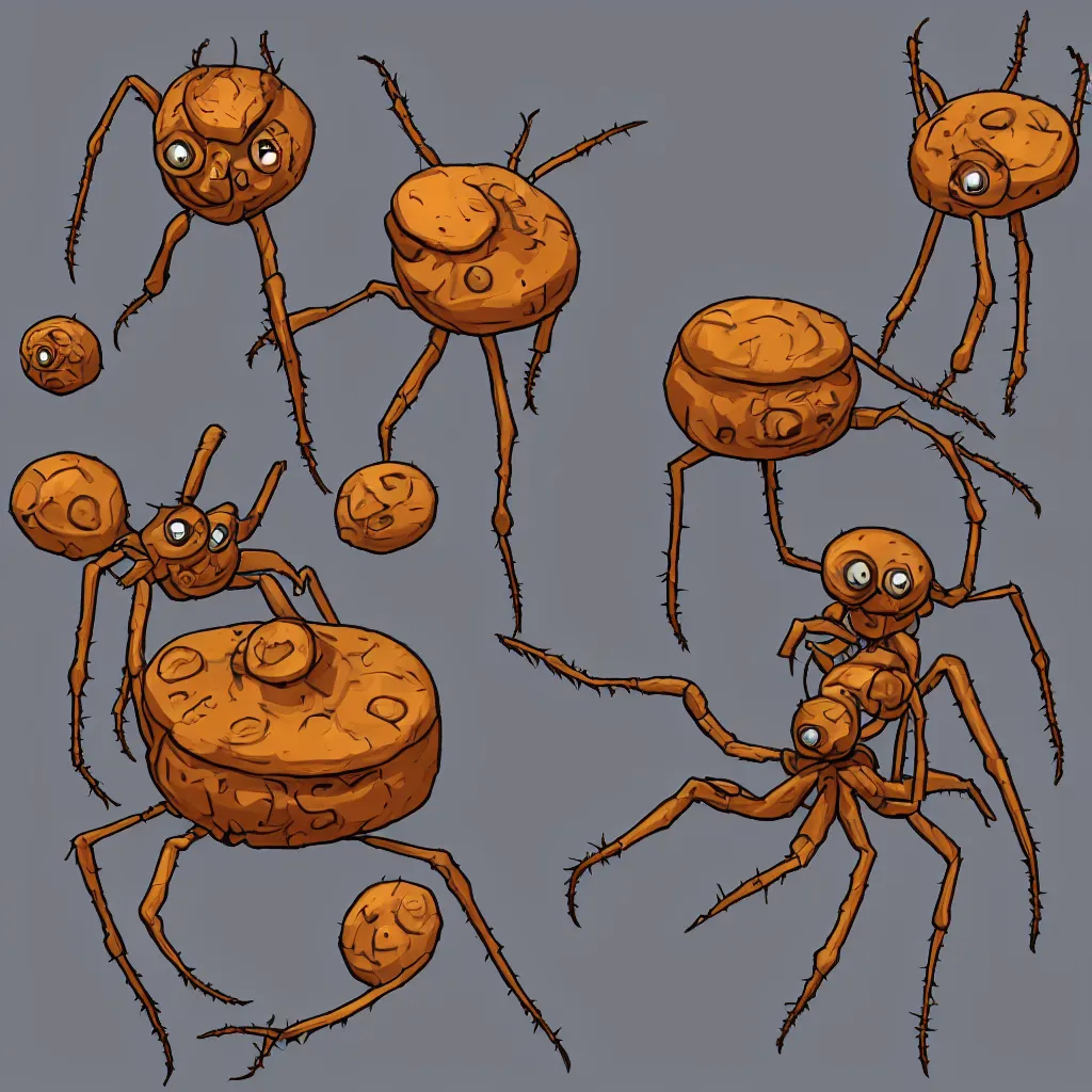 Prompt: cartoon beholder with spider legs game asset