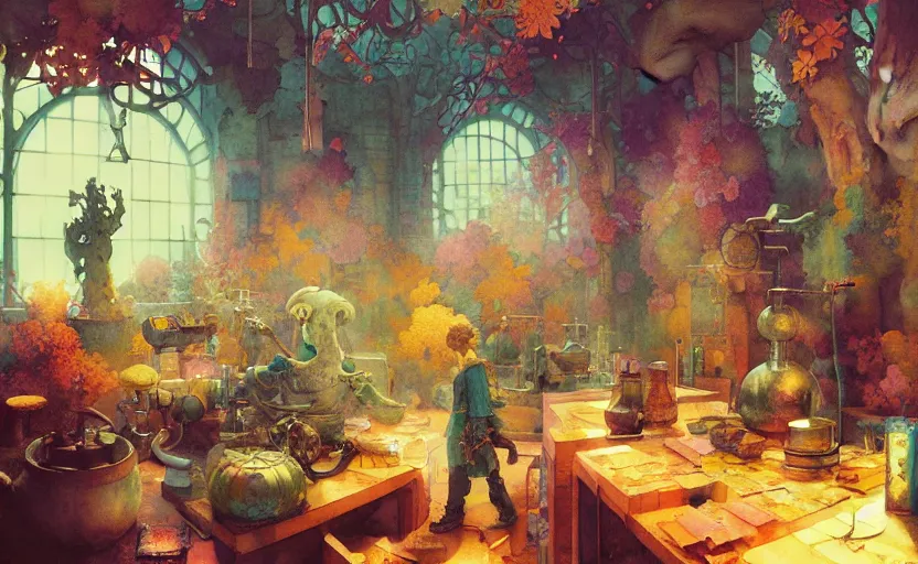 Image similar to alchemy laboratory, fantasy. intricate, amazing composition, colorful watercolor, by ruan jia, by maxfield parrish, by marc simonetti, by hikari shimoda, by robert hubert, by zhang kechun, illustration, gloomy