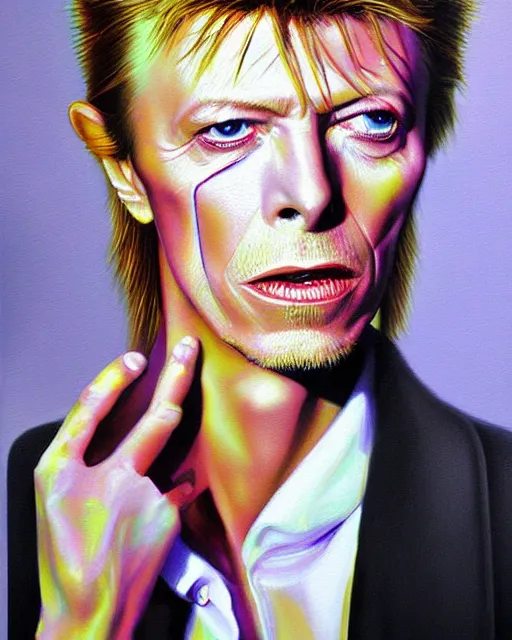 Image similar to David Bowie in photorealistic oil painting style