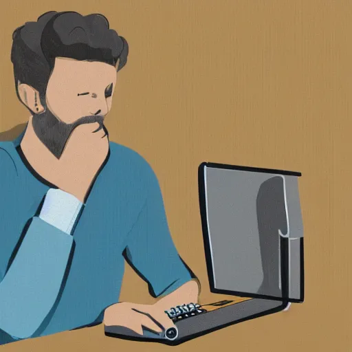 Image similar to man waiting in front of his computer for his friend to log in, digital art