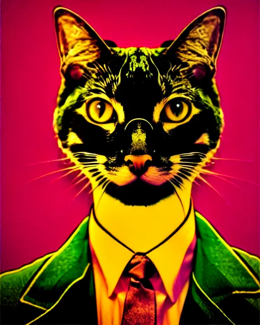 Image similar to portrait of a biodegradable cat, pop art, neo noir, sharp focus, highly detailed, 4 k, 8 0's style