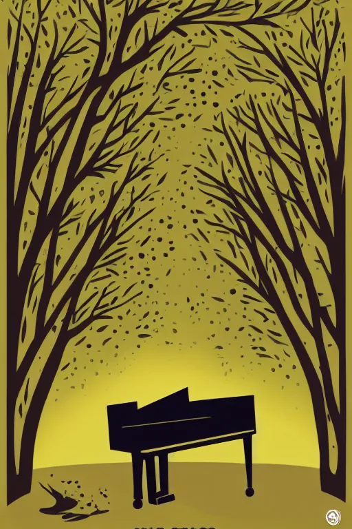 Prompt: jazz festival poster ( a piano under trees ), ( no text )!, vector graphics, svg, fun, music, undraw style, pinterest, artstation, inkscape, colorful