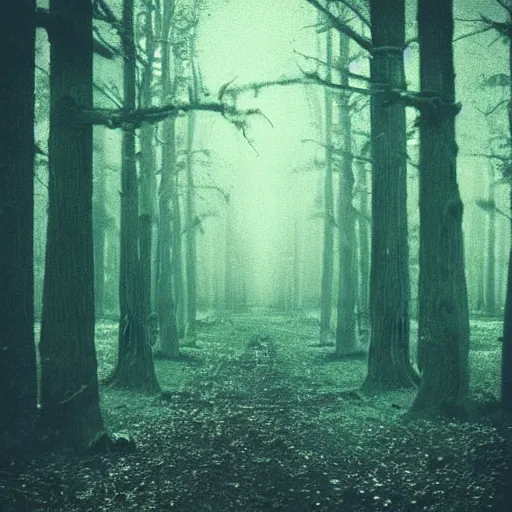 Image similar to a dark forest with a feeling of loneliness, polaroid photo, perfect photo, photo pinterest