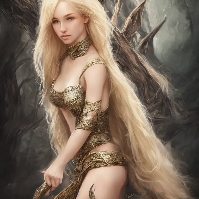 Prompt: young elvish blond cute girl, realistic, full body, fantasy, elvish, sharp focus, 8 k high definition, insanely detailed, intricate, elegant, art by stanley lau and artgerm