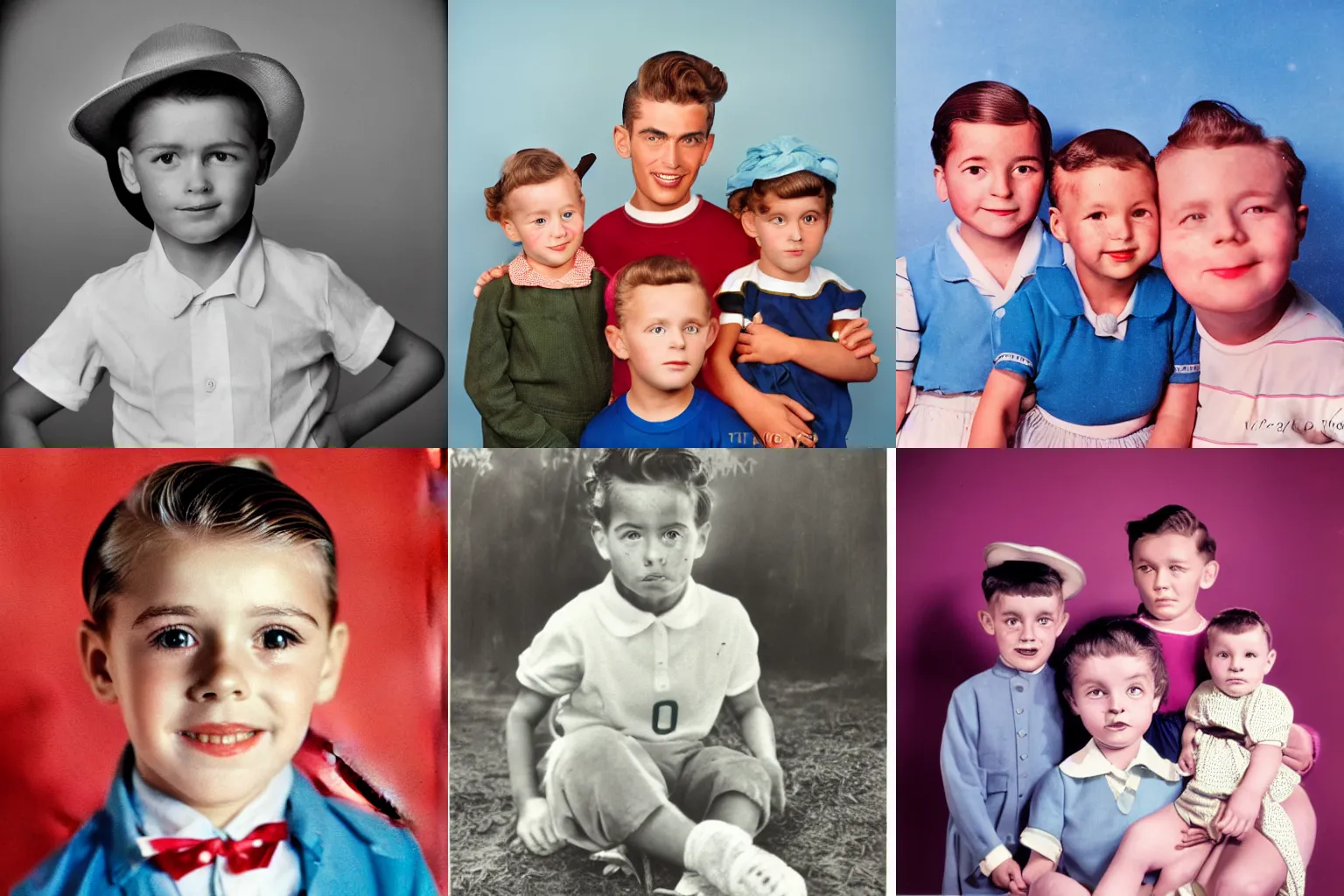Prompt: photo of a 1 9 5 0's childrens that has the likeness of cristian ronaldo, colour photo, ektachrome, off camera flash, gradient background