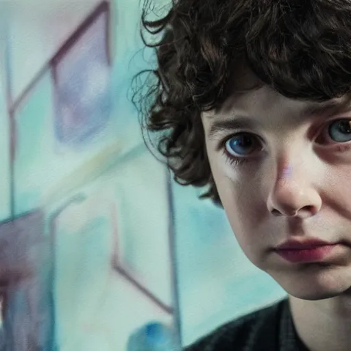 Image similar to portrait, Finn Wolfhard in Stranger Things universe, watercolor, dramatic lighting, cinematic, establishing shot, extremely high detail, foto realistic, cinematic lighting, digital art, vector, by Yoshitaka Amano, Ruan Jia, Kentaro Miura, Artgerm, post processed, concept art, artstation, matte painting, style by eddie mendoza, raphael lacoste, alex ross