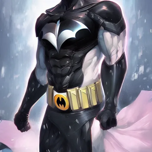 Prompt: A realistic anime batman, digital painting, by WLOP and Rossdraws, digital painting, trending on ArtStation, deviantart