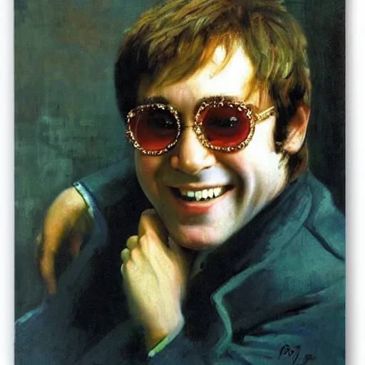 Prompt: portrait of elton john lennon smiling in 1 9 7 0 by ilya repin