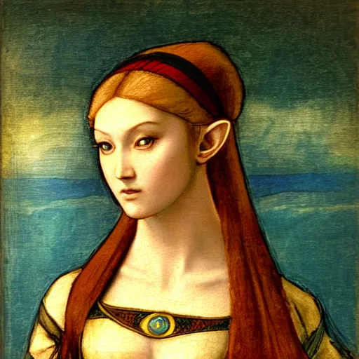 Image similar to princess zelda, by leonardo da vinci, painting