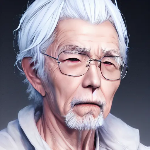 Prompt: anime portrait of an elderly boy, white hair by Stanley Artgerm Lau, WLOP, Rossdraws, James Jean, Andrei Riabovitchev, Marc Simonetti, and Sakimichan, trending on artstation