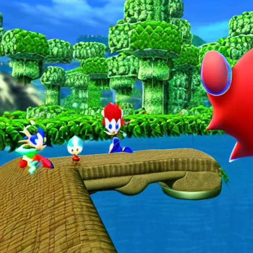 Prompt: a screenshot of the Chao Garden in Sonic Adventure 2 Battle