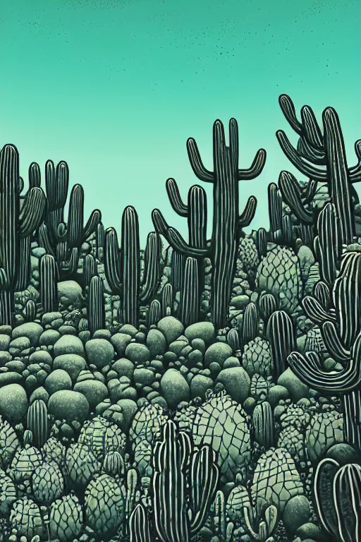 Prompt: art by brian reedy, a beautiful black ink linocut print of a desert with a few cacti here and there, 8 k, frostbite 3 engine, cryengine, dof, trending on artstation, digital art, crepuscular ray