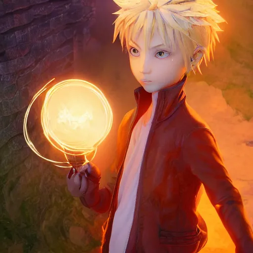 Image similar to a blonde haired green eyes boy casting a spell. character design. intricate. gesture drawing. line of action. official art, unreal engine 5, unreal engine. tetsuya nomura. medium shot. ray tracing hdr. 8 k. uhd. sharp focus. highly detailed. masterpiece. anime render. cinematic lighting. lifelike. symmetrical face. beautiful face