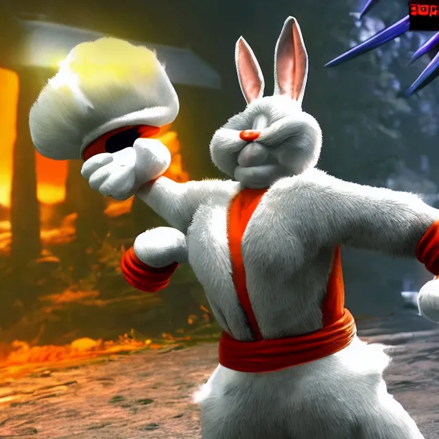 Image similar to bugs bunny in mortal kombat, 3 d videogame render, 4 k