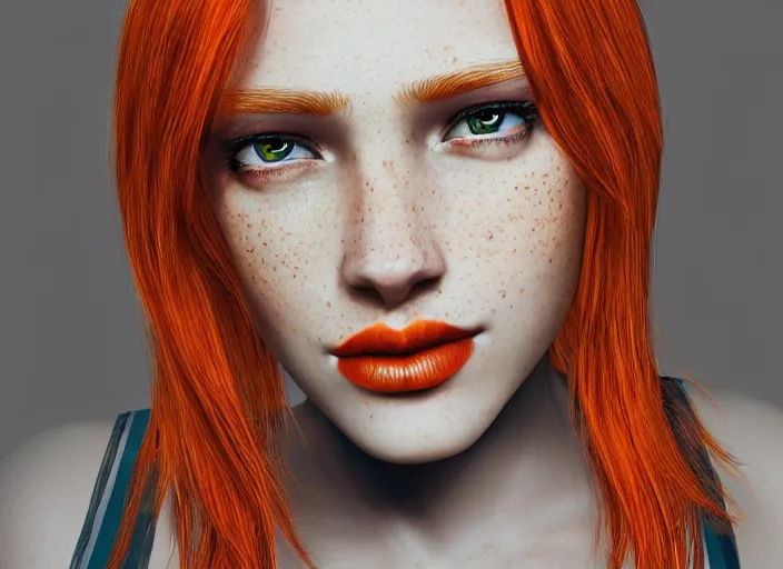 Image similar to portrait Girl with orange hair and freckles, cute-fine-face, white-hair pretty face, realistic shaded Perfect face, fine details. realistic shaded lighting by (((Yasar Vurdem)))