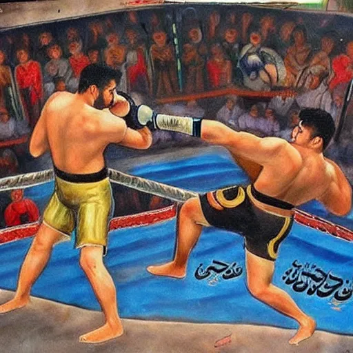 Image similar to persian painting of an MMA match