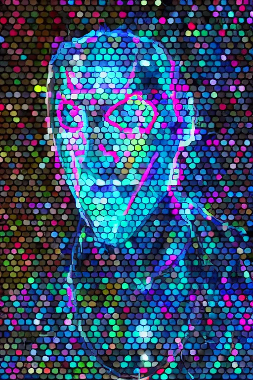 Image similar to rgb glitched face of young man wearing black mask