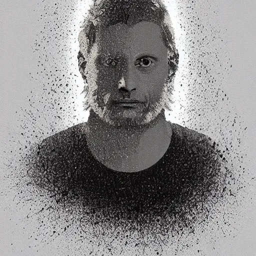 Image similar to artwork by Karolis Strautniekas styled like Mads Berg, stippled light,matte print