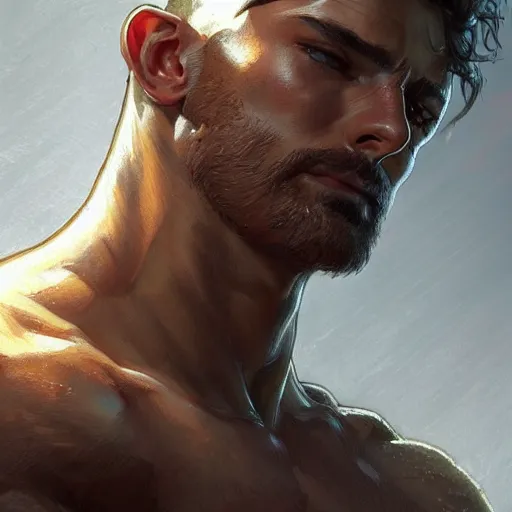 Prompt: rugged ranger’s thighs, handsome, lower body, muscular, exposed thighs, closeup, D&D, fantasy, intricate, elegant, highly detailed, digital painting, artstation, concept art, matte, sharp focus, illustration, art by Artgerm and Greg Rutkowski and Alphonse Mucha