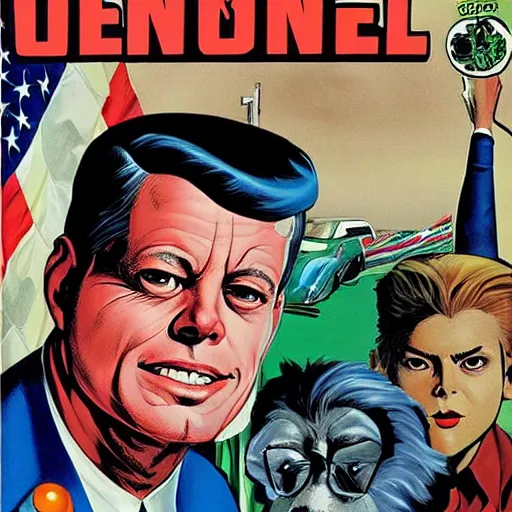 Image similar to comic book cover of'jfk meets the underground mole people ', art by alex ross
