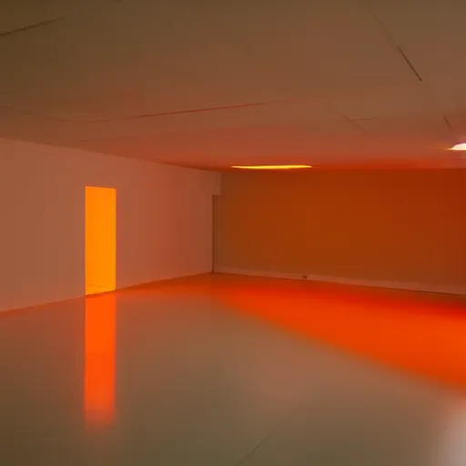 Prompt: view inside an empty room with the only light source being an orange led