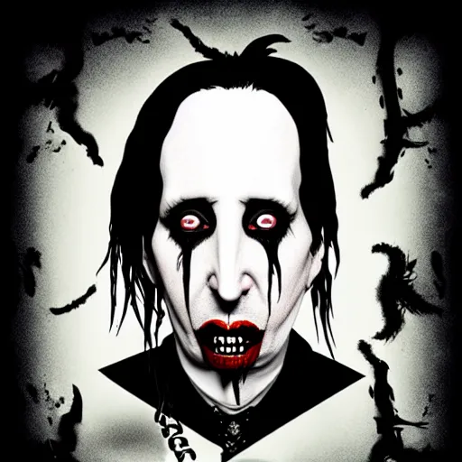 Image similar to graphic illustration, creative design, marilyn manson as alice cooper, biopunk, francis bacon, highly detailed, hunter s thompson, concept art