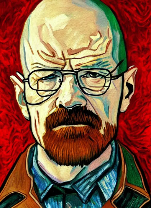 Prompt: walter white self potrait painting in the style of van gogh