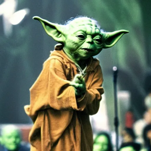 Image similar to yoda performing at woodstock