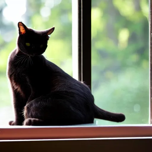 Prompt: black cat and tabby cat in a sunlit window