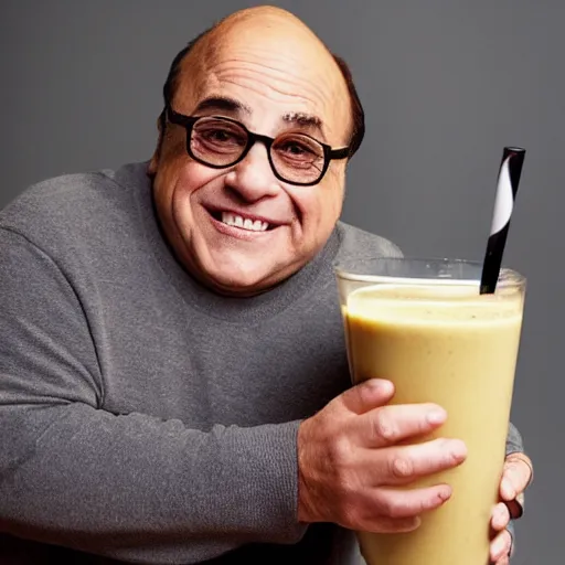 Image similar to Danny Devito drinking a smoothee