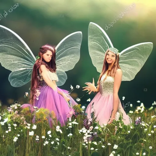 Prompt: photo of beautiful fairies in a heavenly meadow