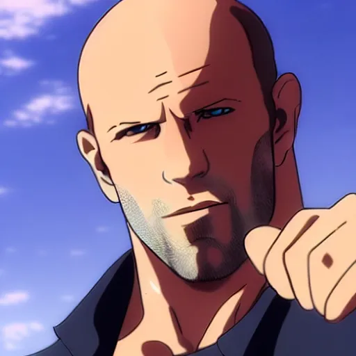 Image similar to jason statham as anime character, kyoto animation, magical