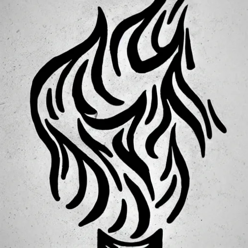 Image similar to simple yet detailed illustration pictogram of fire flames, use of negative space allowed, artwork created by mike mignola and bansky in the style of a tattoo stencil, shaded ink illustration, black and white only, smooth curves