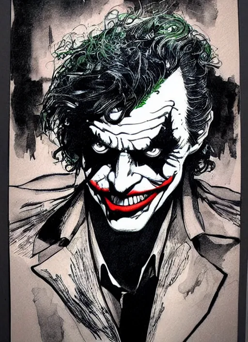 Image similar to portrait of the joker, ink, by jim lee