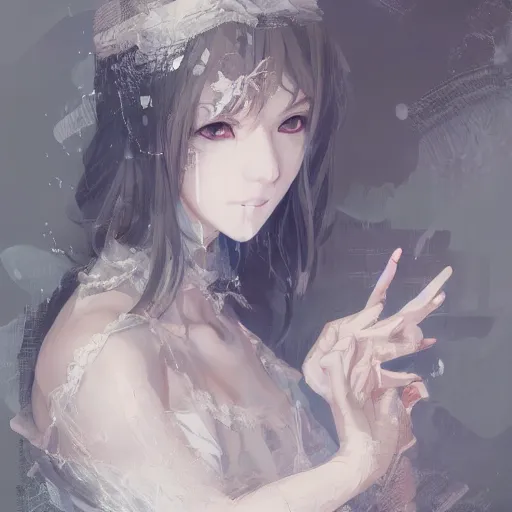 Image similar to Portrait of an anime girl wearing a wet white lace nightgown, intricate, highly detailed, smooth, close-up, artstation, digital illustration by Ruan Jia