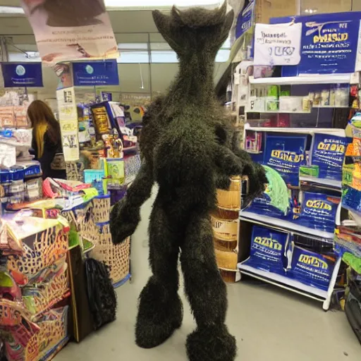 Prompt: One of the many otherwordly fantastical creatures in the backroom of Bed Bath and Beyond